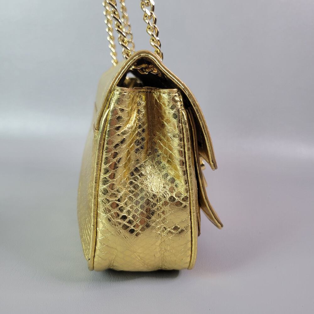 Michael Kors Mini Handbag Gold Snakeskin Embossed Chain Strap - Picture 8 of 15
